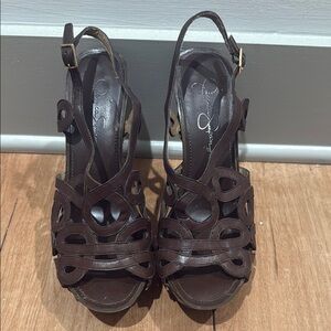 Jessica Simpson Brown Stiletto Heels with Strappy Design